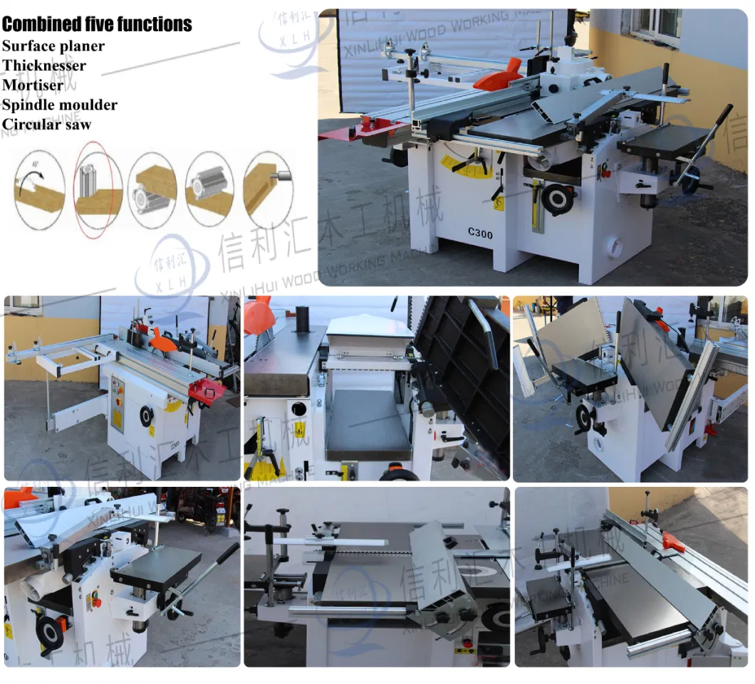 Planning/ Sawing/ Thicknessing/ Milling /Mortising 5 Functions Wood Working Combination Machine for Homemaker and DIY 7 Functionnal Wood Machine